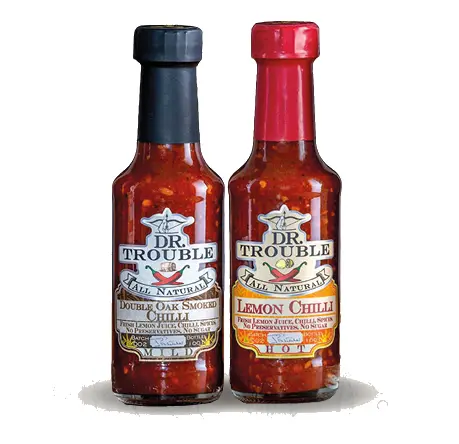 Bouble Deal 1 x 125ml Dr Trouble African Double Oak Smoked Chilli Sauce + 1 x 125ml Dr Trouble African Lemon Chilli Sauce