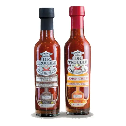 Double Deal 1 x 125ml Dr Trouble African Double Oak Smoked Chilli Sauce + 1 x 125ml Dr Trouble African Lemon Chilli Sauce